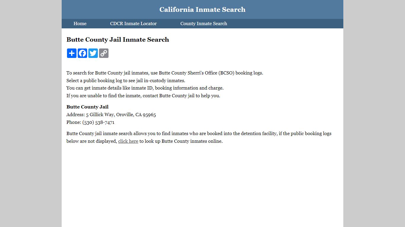 Butte County Inmate Search